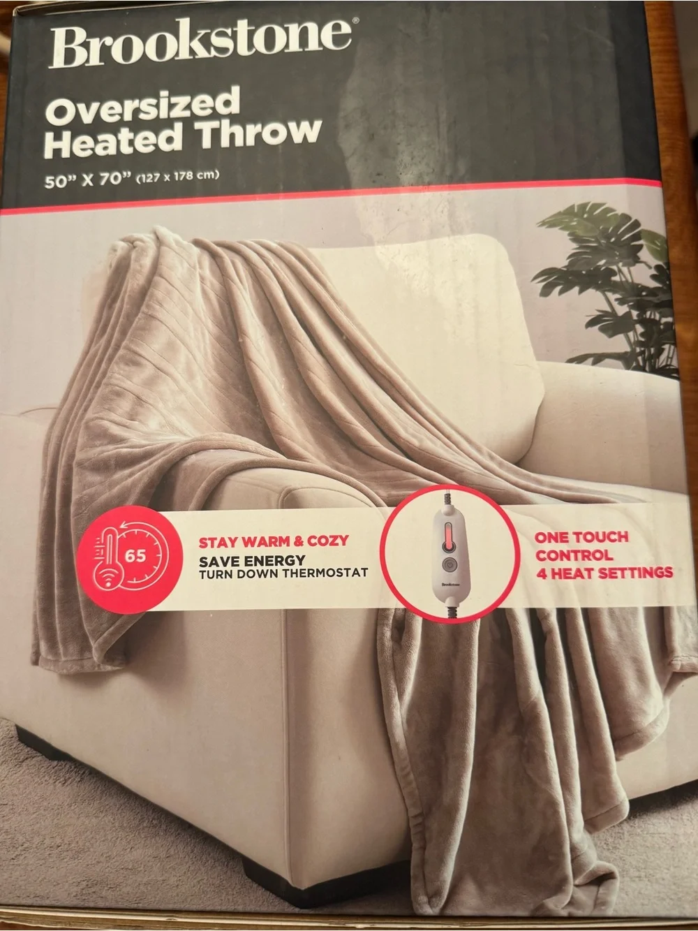 Brookstone Oversized Heated Throw - Taupe